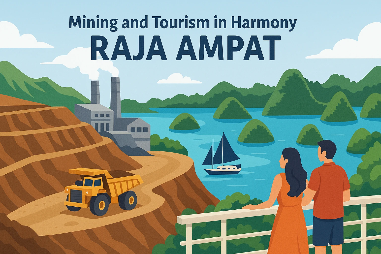 Ilustrasi Tentang Kemungkinan Harmoisasi antara Pertambangan dan Pariwisata. Mungkinkah? Kredit: Chat GPT.